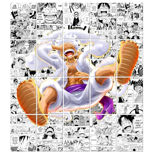 Image of MODERN GALLERY MART Pack of 20 One Piece Monkey D.Luffy Manga Poster | A4 Size Anime Wall Art (8.3 x 11.7 inch) | Manga Posters with Glue Dots | Anime Poster for Bedroom, Living Room, Office