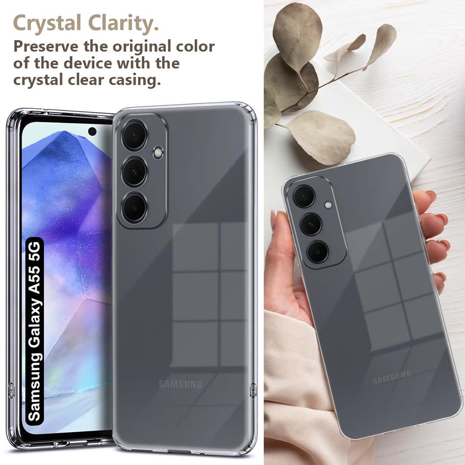 Image of Fashionury Crystal Clear Case for Samsung Galaxy A55 5G | Yellowing Resistance | Transparent TPU Silicone | Raised Camera Lips | Slim Transparent Cover