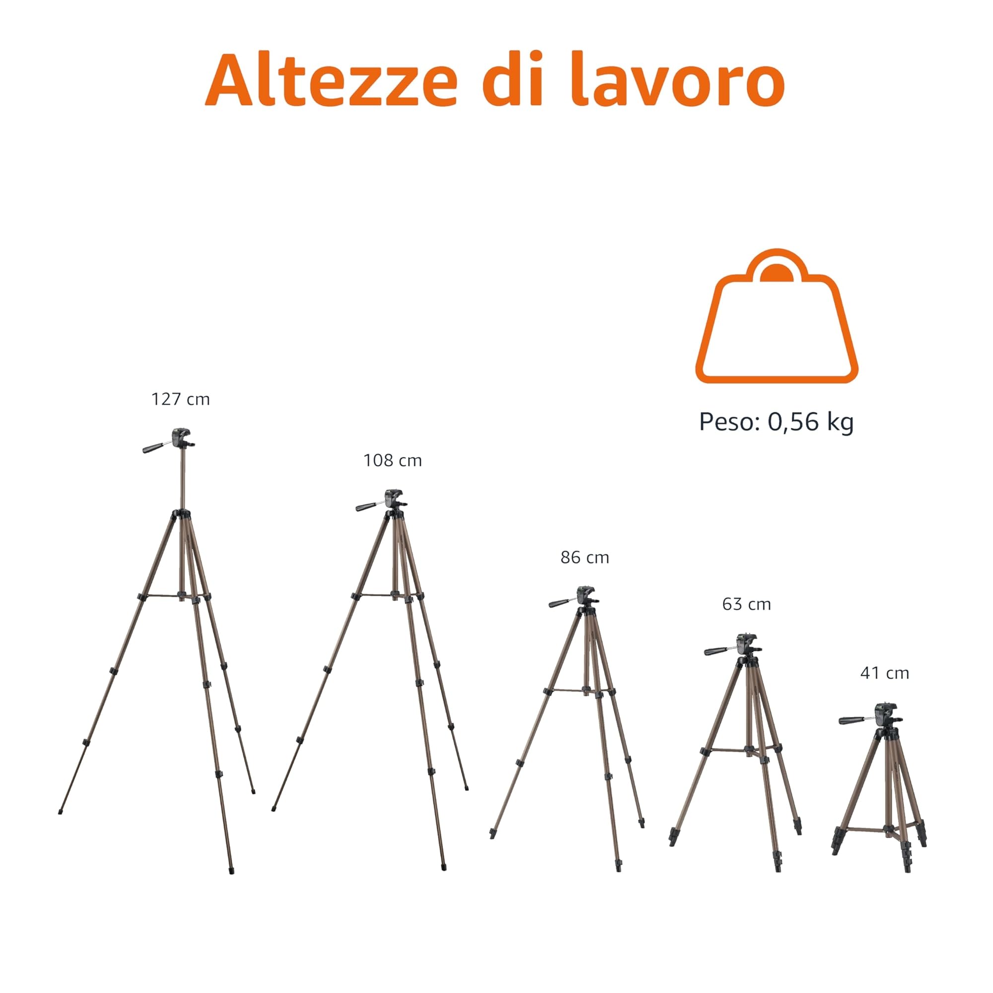 Amazon Basics Treppiede per Fotocamera 127cm, Leggero, con Borsa, per DSLR, Champagne