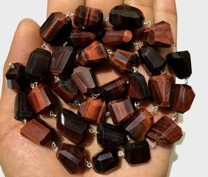 Naturalne czerwone tygrysie oko samorodki fasetowane koraliki 10 x 12-16 x 19 mm 58 cm długi sznurek biżuteria tworzenie kamieni szlachetnych koraliki do naszyjnika bransoletki