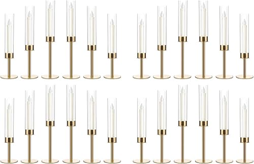24 portavelas decorativos para centros de mesa de fiesta, centros de mesa dorados con pantalla acrílica para mesas, bodas, Halloween, Navidad,