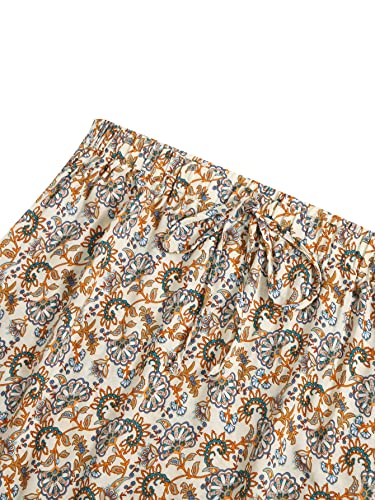 Milumia Women's Boho Vintage Floral Print Tie Waist A Line Maxi Skirts Beige Large #TOP2