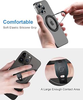 EWA MagOne Ultra Handy-Griff Mit Magnet – Abnehmbarer Fingerring, Tischständer, Für IPhone 15,14,13,12, Schwarz
