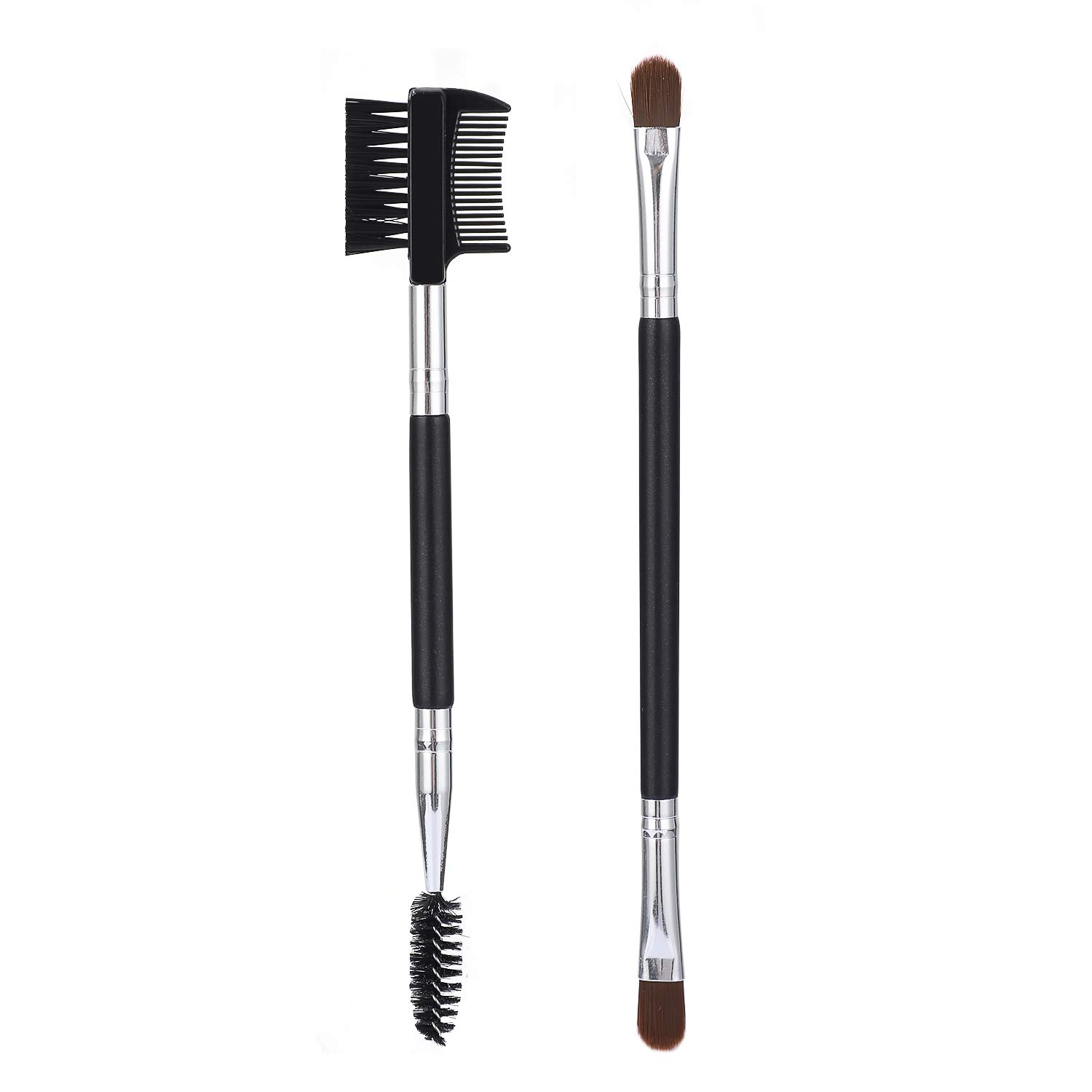 JASSINS Eyebrow Brush Eyelash Comb & Spoolie Brush, Dual Eye Shadow Brush, Professional Eye Makeup Tool (Black-silver)