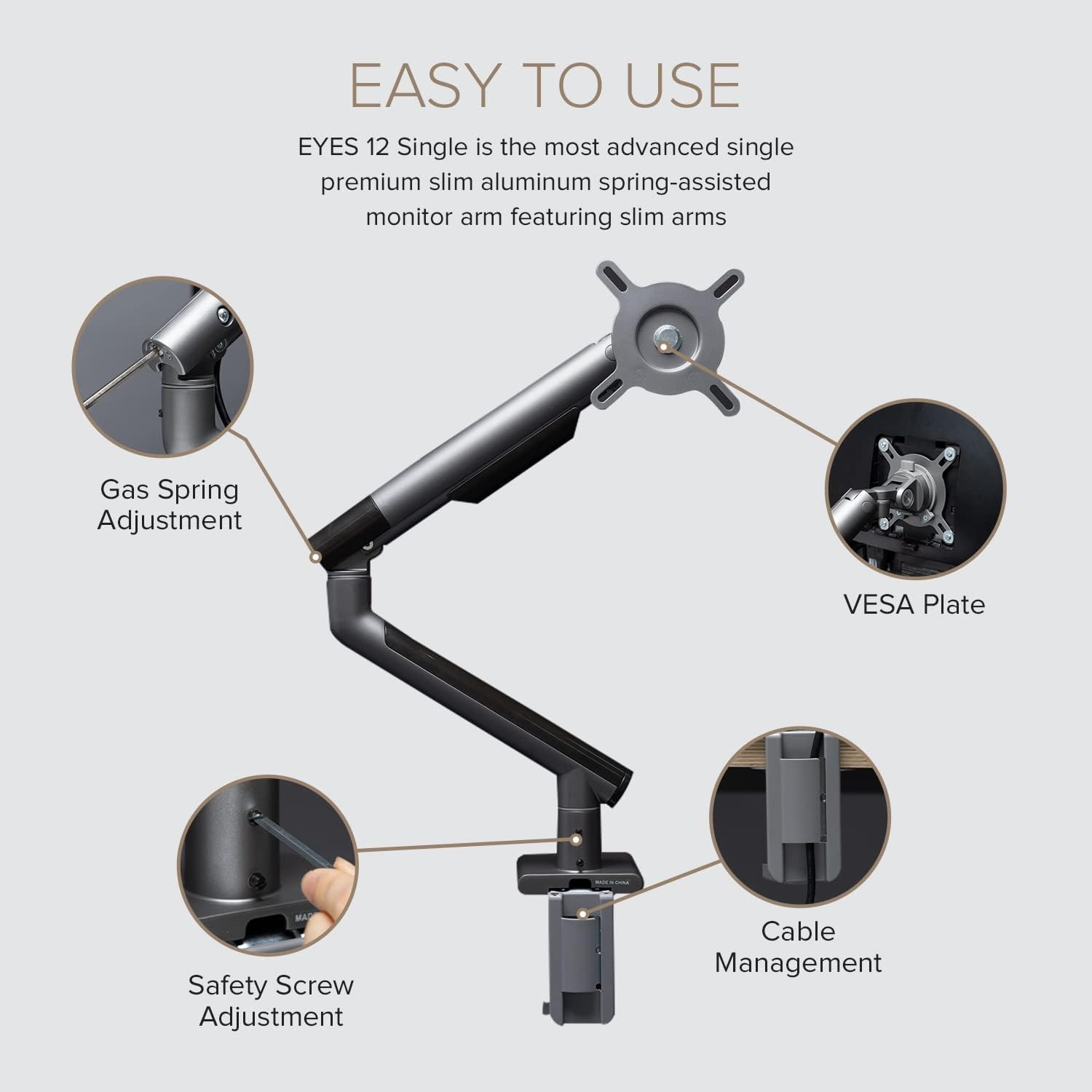 POUT E12 Dual Monitor Arm Mount Stand – Adjustable Full Motion Desk Mount for 17’’-32’’ Screens, Supports 4-22lbs per Arm, VESA 75x75mm & 100x100mm (Grey/Black)