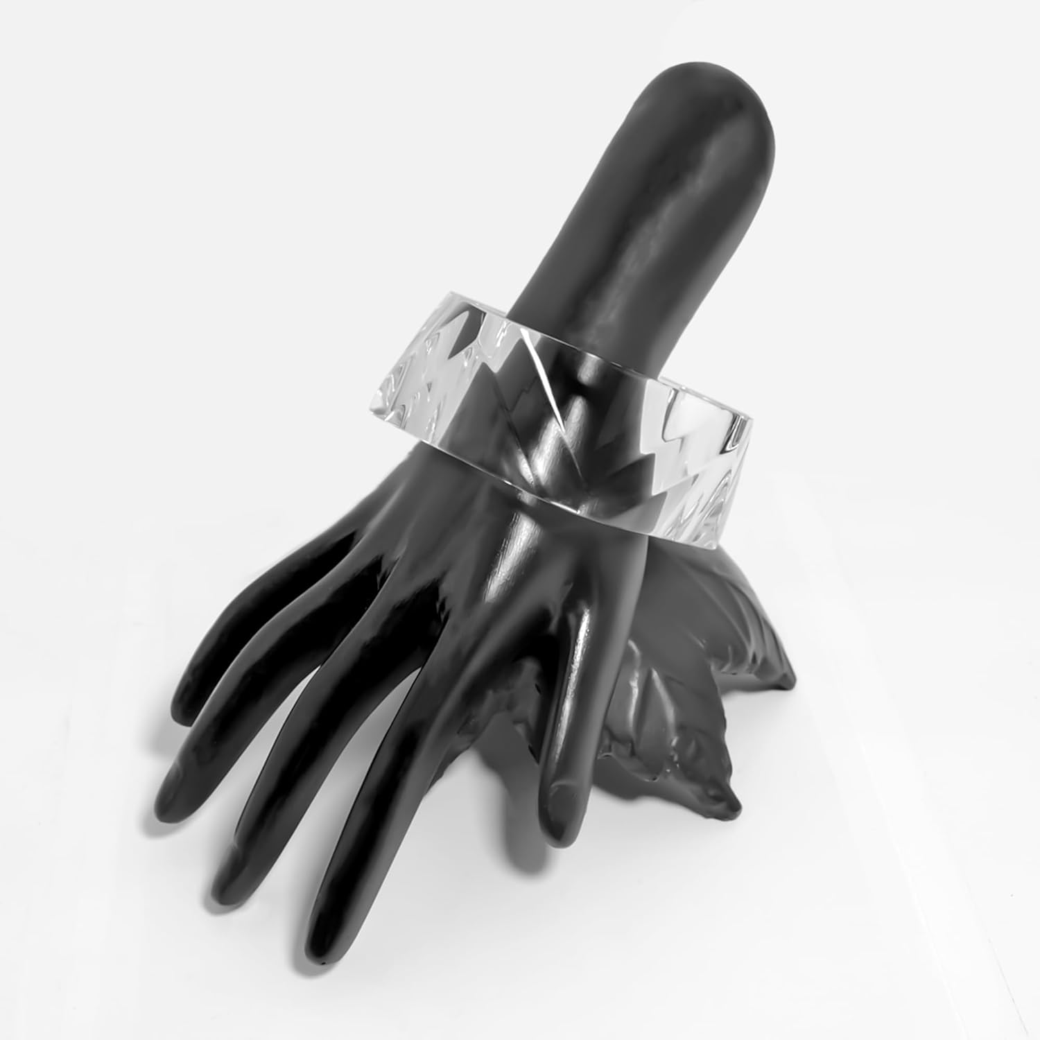 Pure Hands Diaphanus Swanky Handmade Acrylic Bangle Straight Profile Faceted Geometric Design Crystal Clear Transparency Sleek Modern Elegance Statement Jewelry for Women