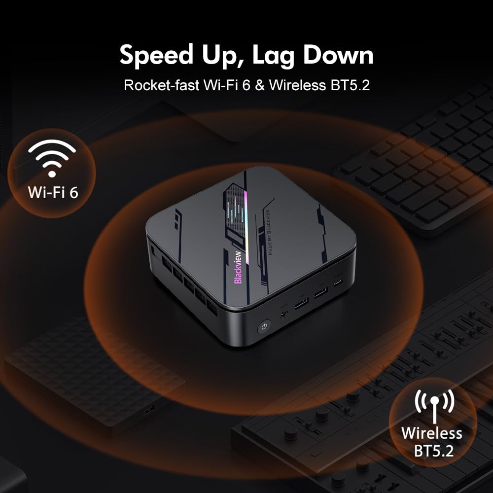 Blackview MP100 Pro Mini PC, Intel i3-1215U (hasta 4.4GHz), DDR4 16GB (hasta 64GB) RAM 512GB (hasta 2TB) PCIE 4.0 SSD M.2, Triple Pantalla 4K, WiFi 6, Bluetooth 5.2, Windows 11 Pro, 3 años garantía
