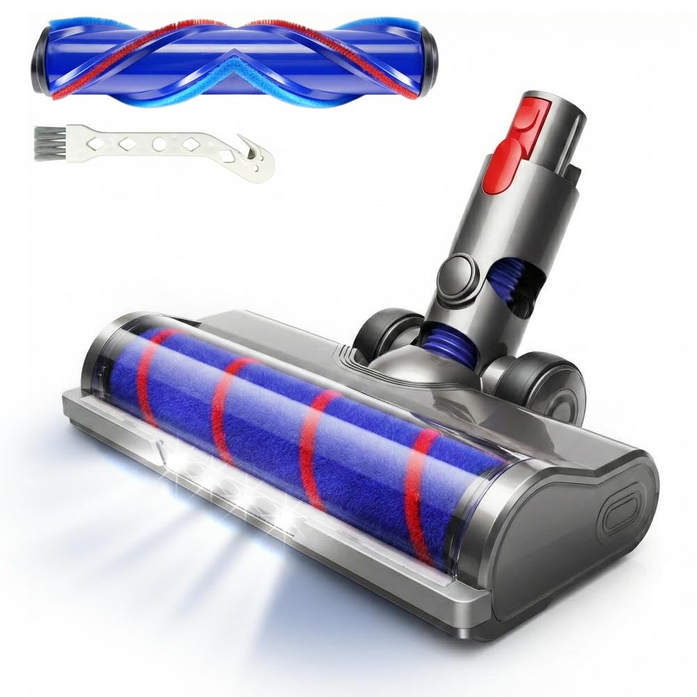 Dyson Vacuum Cleaner Head with LED Light Dust Detection Dyson Replacement Head for V7 V8 V10 V11 V15 Vacuums, Rotatable Angle, Soft Roller Cleaner Head, Smooth, Effortless Cleaning, Includes 1 V