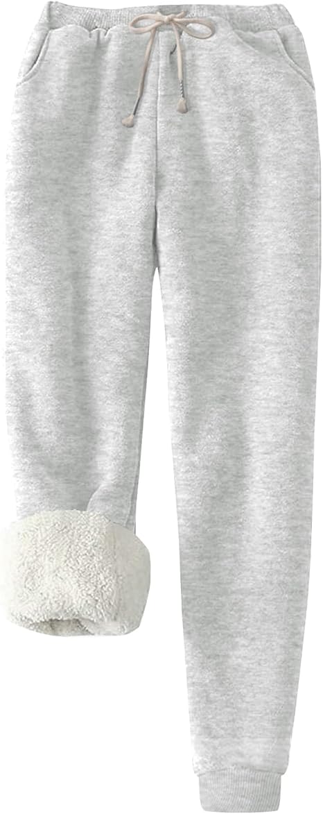 Flygo Women's Winter Warm Fleece Joggers Pants Sherpa Lined Athletic Active Sweatpants