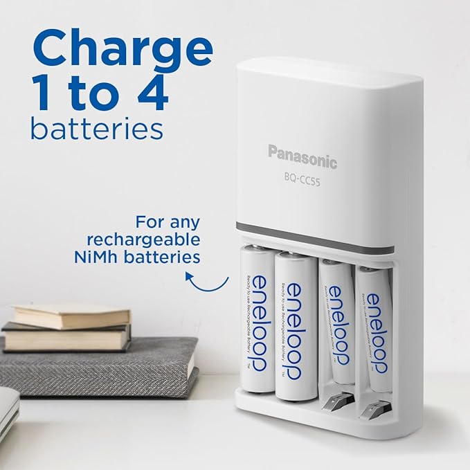 eneloop SmartPlus Charger, for 1-4 AA/AAA Rechargeable Batteries, 1.5h Charging Time, 10 Safety Features, 4 eneloop AA Batteries Included (2000 mAh), UK plug