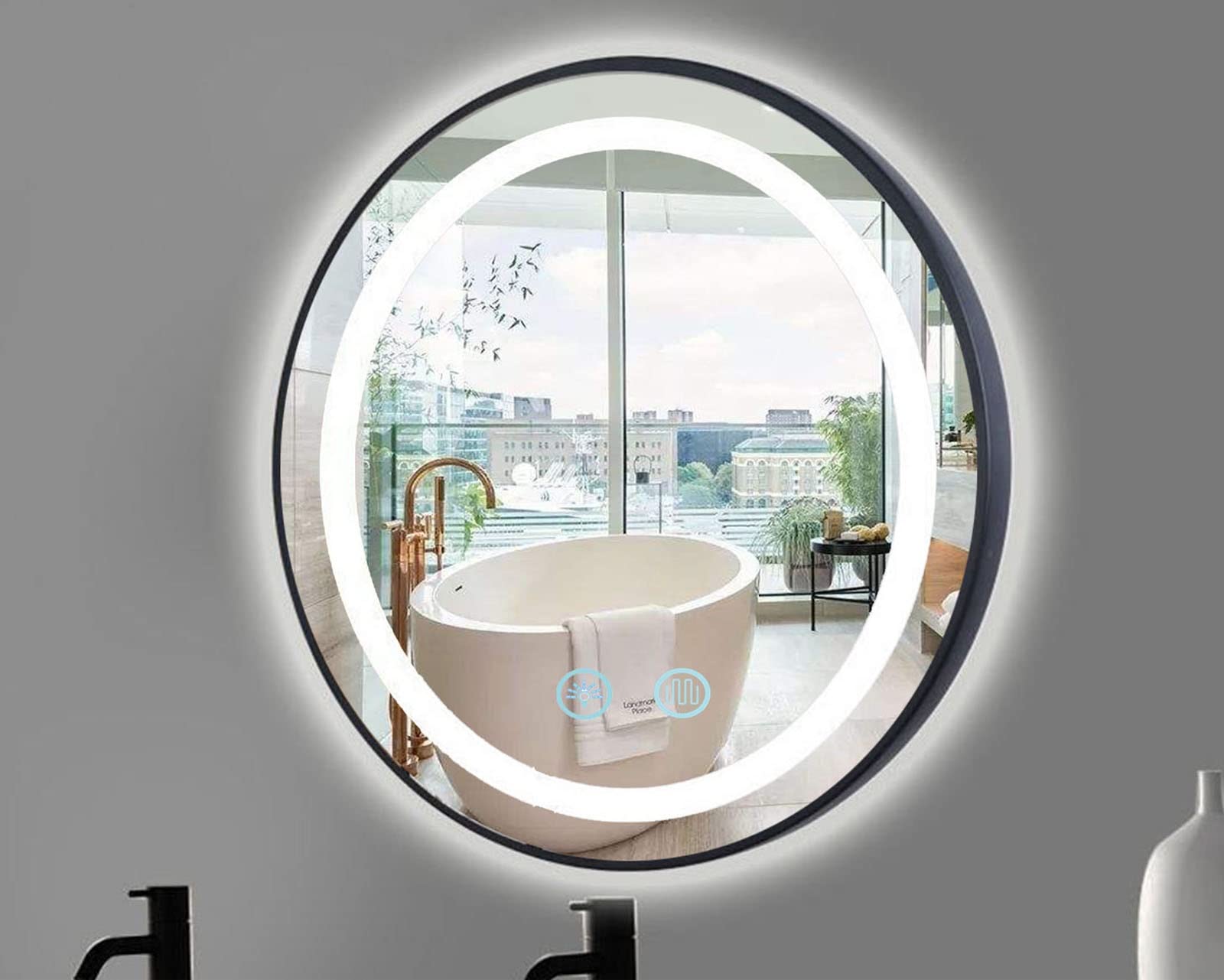 Specchio Rotondo LED Con Luce, 50 Cm, Nero, IP44, 3 Colori E Dimmerabile, Vetro Di Sicurezza, Per Bagno - 2