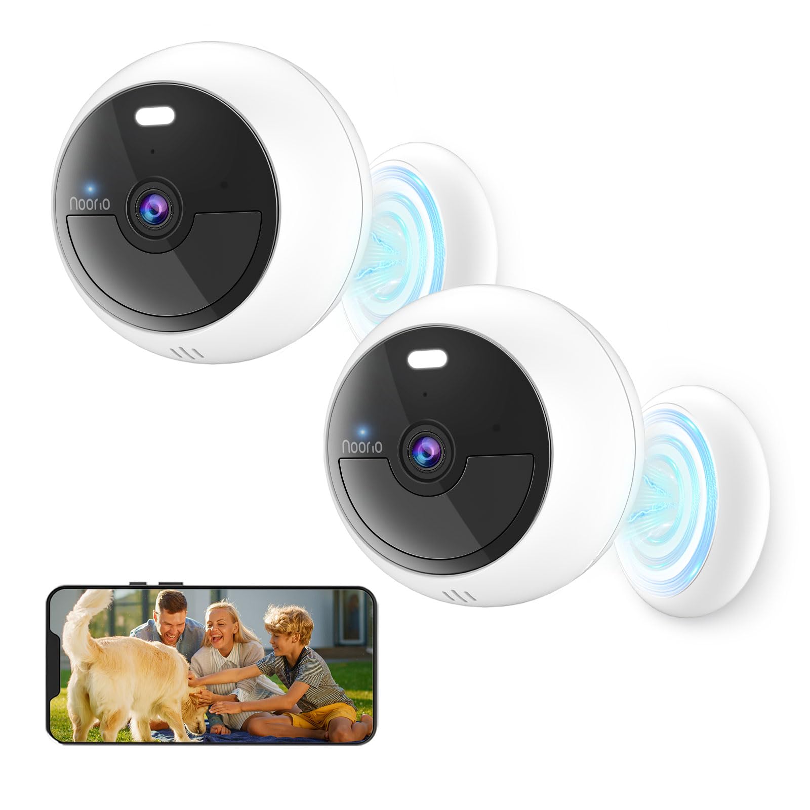Noorio Security Cameras Wireless Outdoor Magnetic, 2Pack Easy Install Battery Powered Wireless Cameras for Home Security, 1080P AI Motion Detection, Free Local Storage, No Monthly Fee