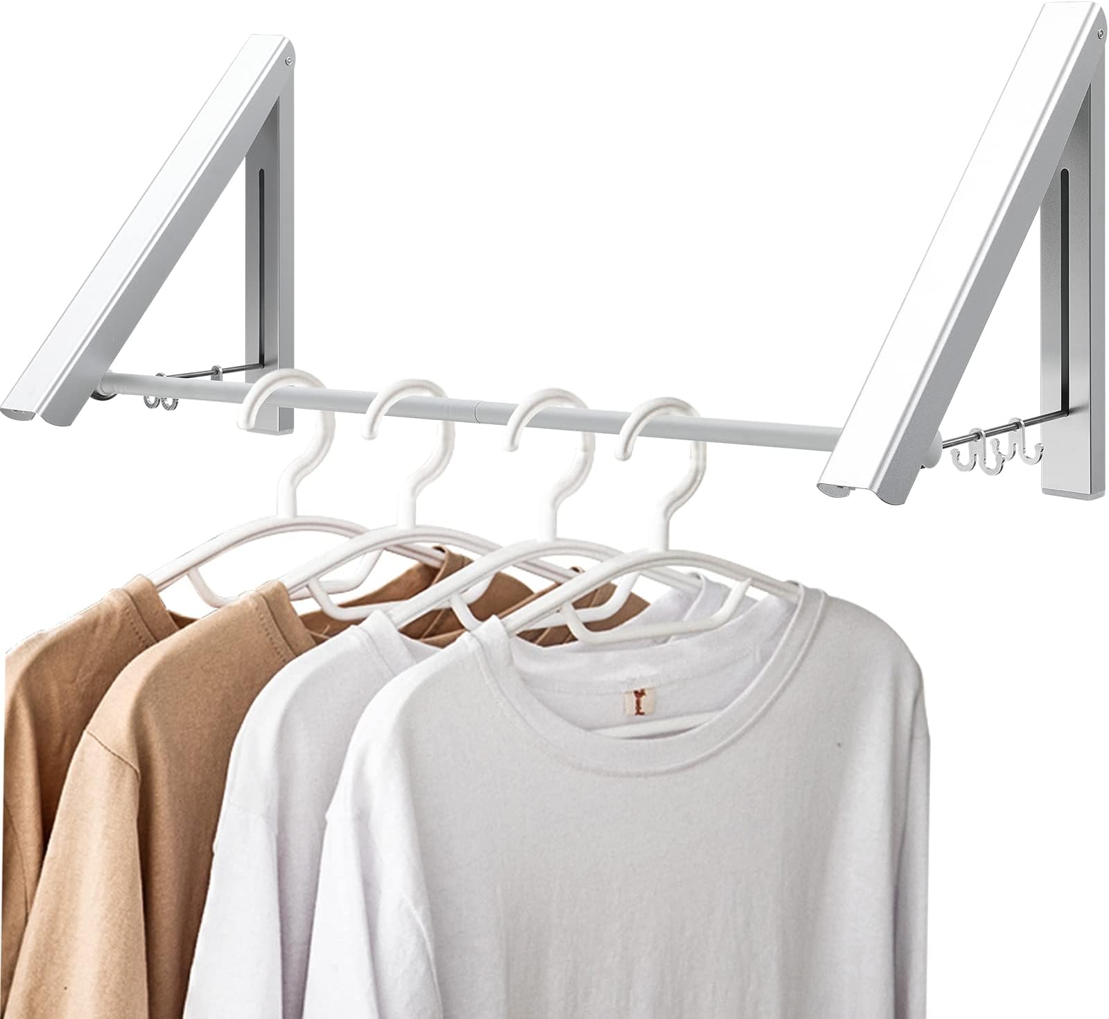 Clothes Drying Rack Folding Indoor with 80cm Rod, Wall Mounted Foldable Clothes Hanger for Laundry Room, Collapsible Small Laundry Drying Rack for Dryer Room Closet Organization (2 Pack, Silver)