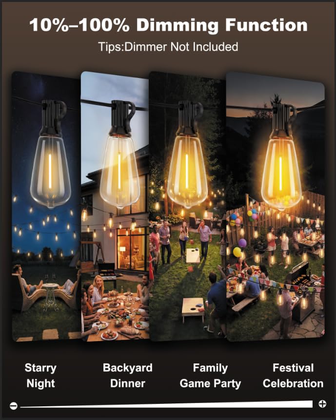 ST38 Outdoor String Lights,54FT Waterproof LED Patio Lights Dimmable - 17.99 w/ Code + 40% Off Code 30J0HDJ0 - image 6