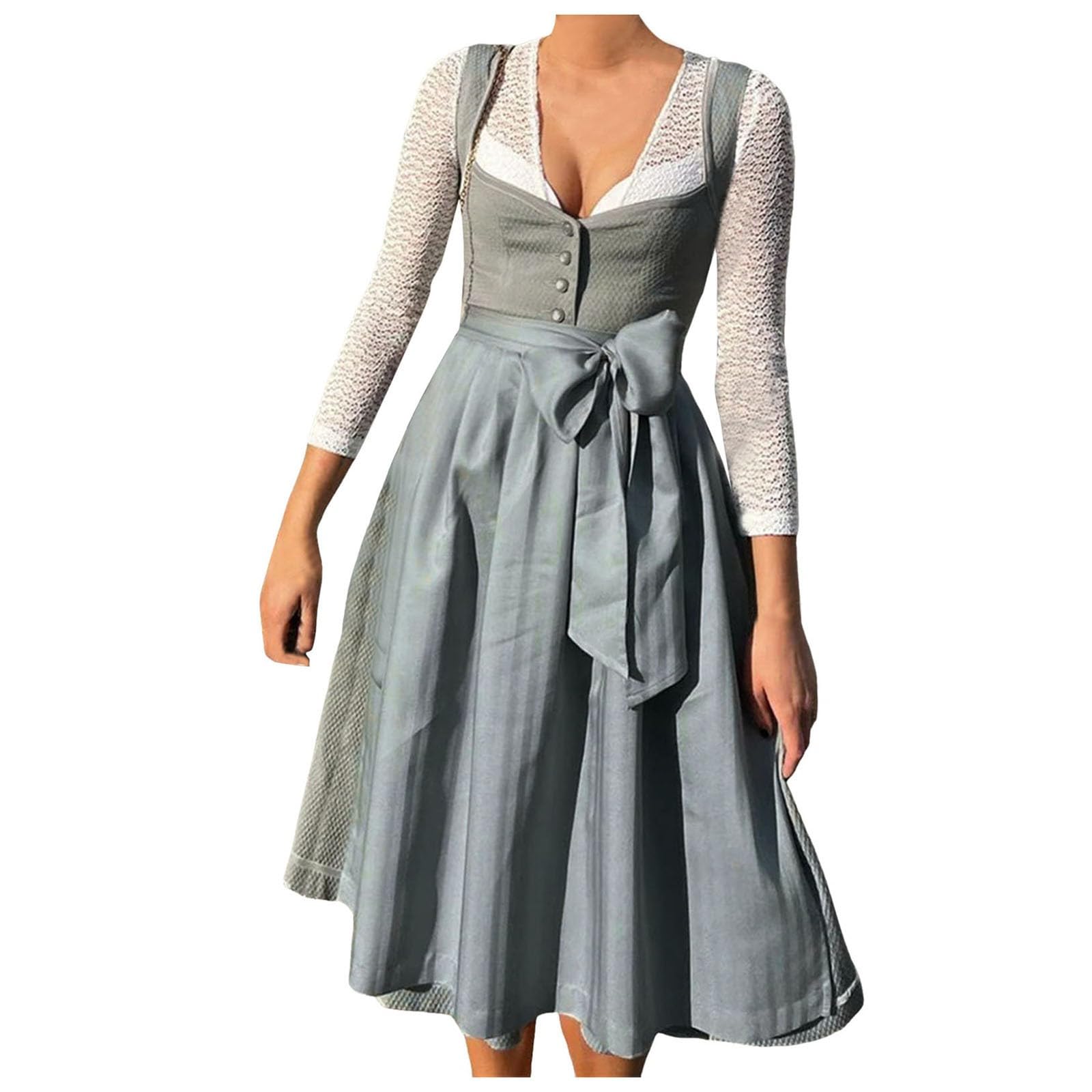 Dirndl Damen Retro Dirndlkleid Lang Trachtenkleid Trachtenmode Dirndl-Komplettsets Oktoberfest Outfit Festlich Dirndlbluse Dirndlschürze Große Größen Elegant Maxikleider