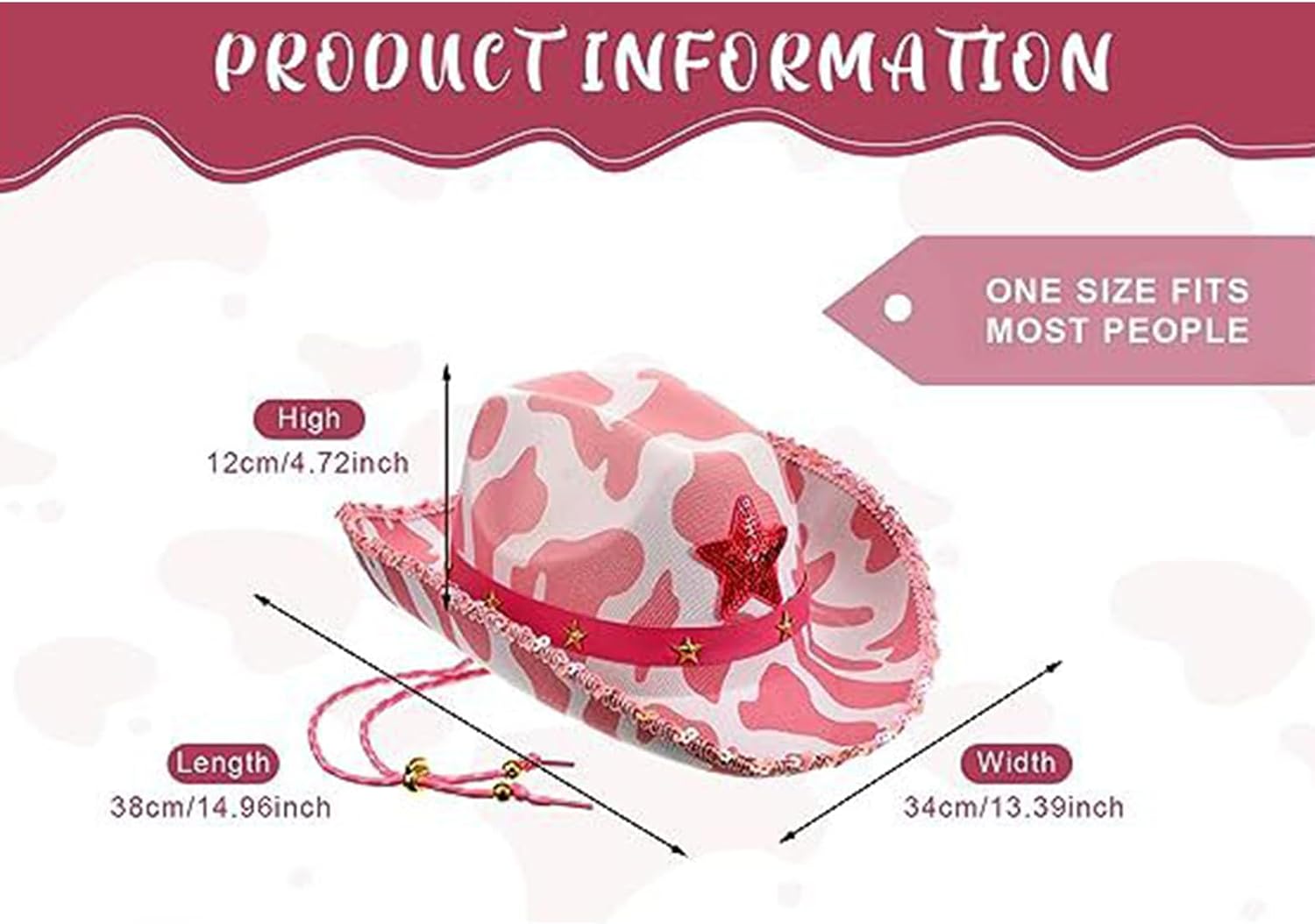 Cowboy hat,Dreamy Hat Western for Women Girl Photo Props Cow Pattern for Night Club Dancing Holiday