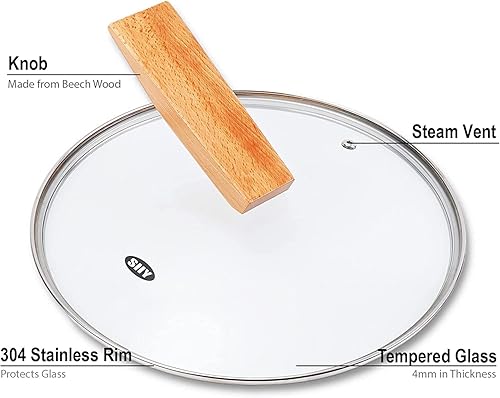 Miniatura 7 de Tapa universal de vidrio templado con perilla de tapa de madera con cabeza de pescado grueso, tapa para olla de cocción lenta, transparente, sin