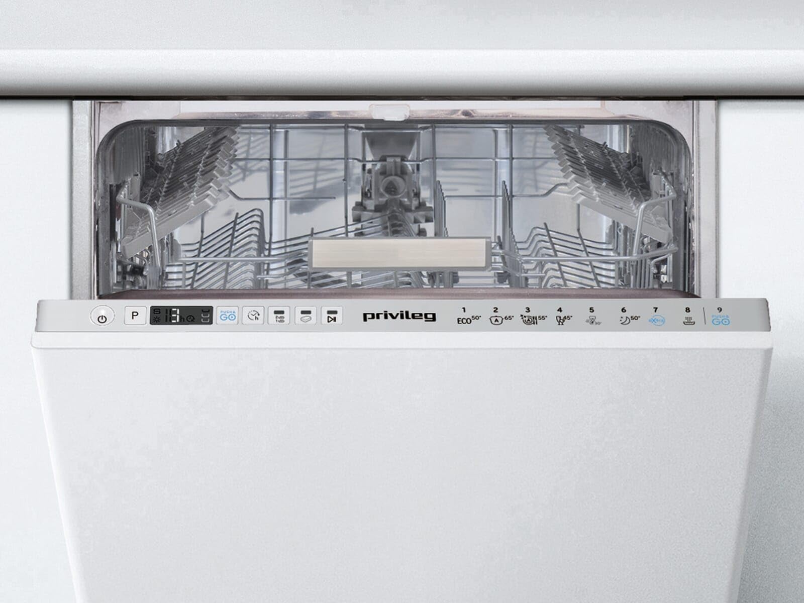 Privileg RSIO 3T224 E Vollintegrierbarer Geschirrspüler 45 cm / Push&Go / eXtra Programm / Startzeitvorwahl / Halbe Beladung / Automatik-Programm / Vollwasserschutz