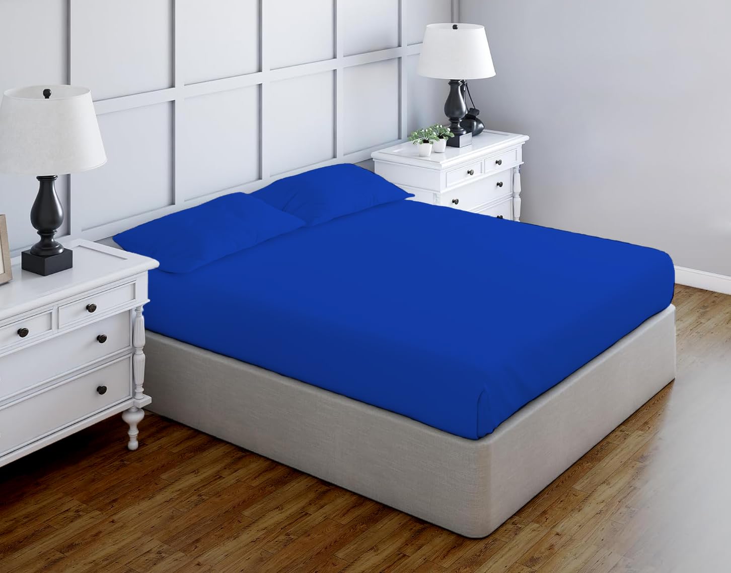 Luxury Egyptian Cotton Fitted Sheet 23cm Deep Pocket 200 Thread Count Single, Double, King, Super King Soft & Comfortable Bottom Fitted Sheet (Royal Blue, King)