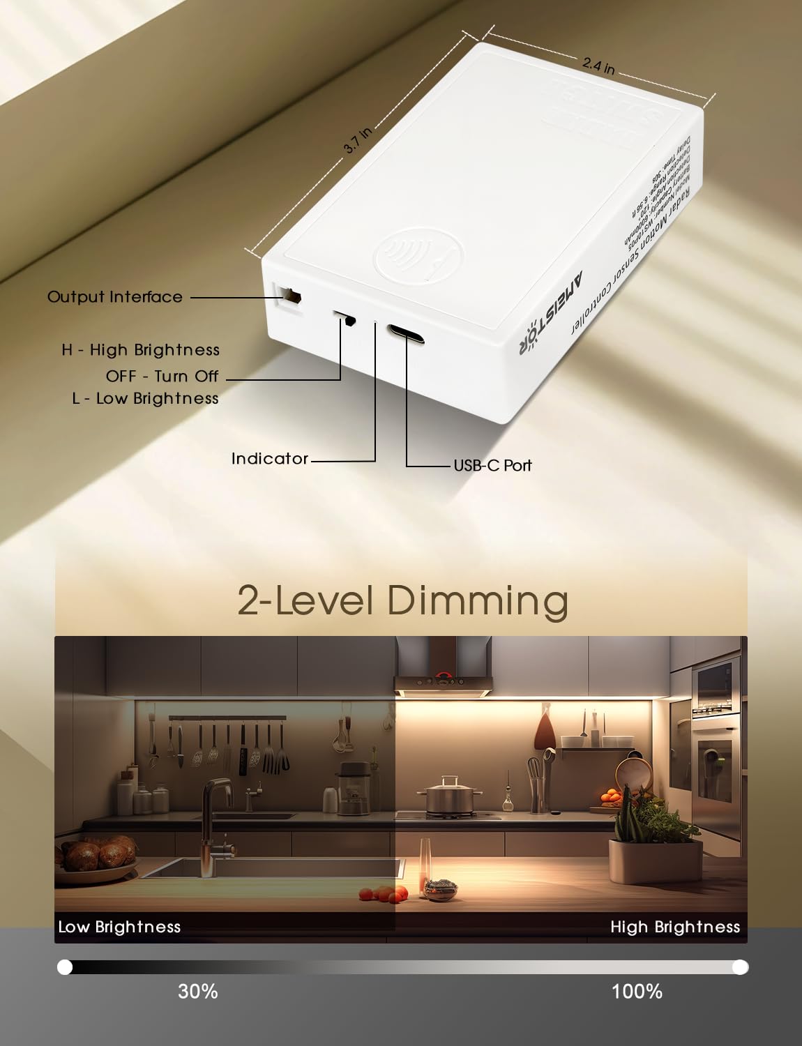 Wiederaufladbares COB-Streifenlicht mit Bewegungssensor, 6000 mAh, batteriebetriebenes Nachtlicht für Schrank, Speisekammer, Unterschrank, 1 m, 3000 K Warmweiß