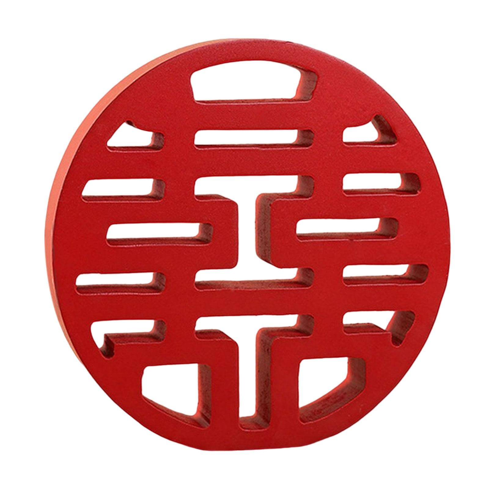 Wdfnexalai Red, Round Chinese Wedding Double Happiness Crafts Wall Table Wooden Ornaments Round, Red