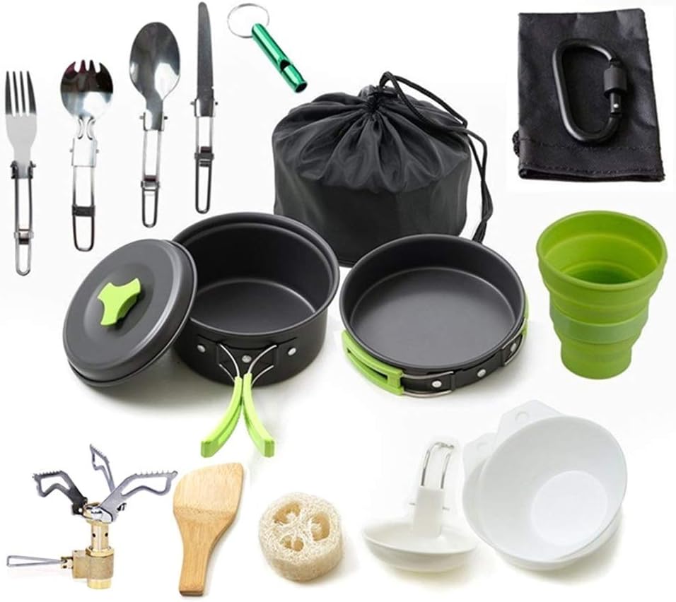 Outdoor Camping Equipment Cooking Set Pot Pan Cookware Stove Carabiner Spork Knife Spoon Camping Hiking Backpacking Picnic (Color : B)