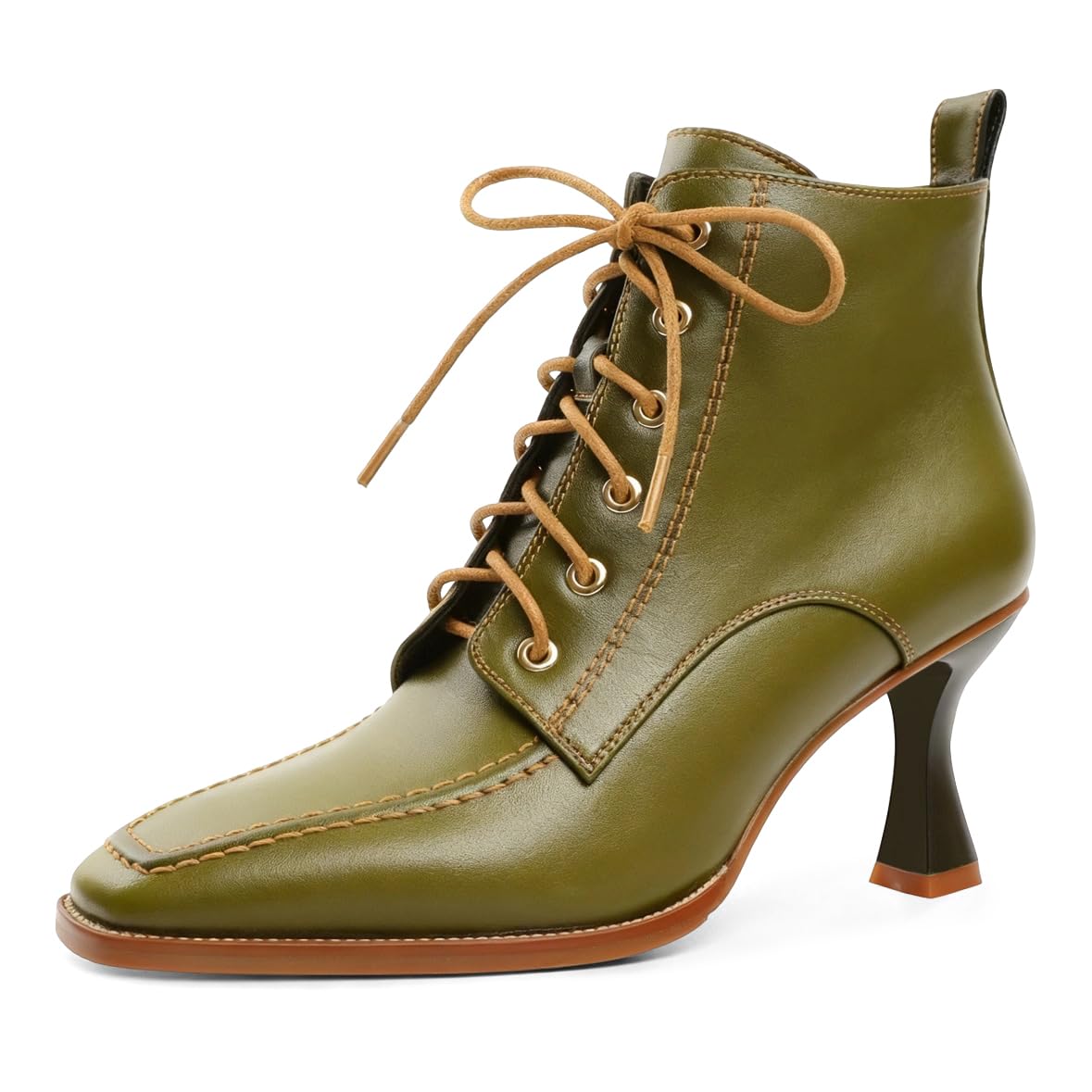 Women Square Toe Ankle Boots Lace-up Side Zipper Short Booties 2 5 Inch