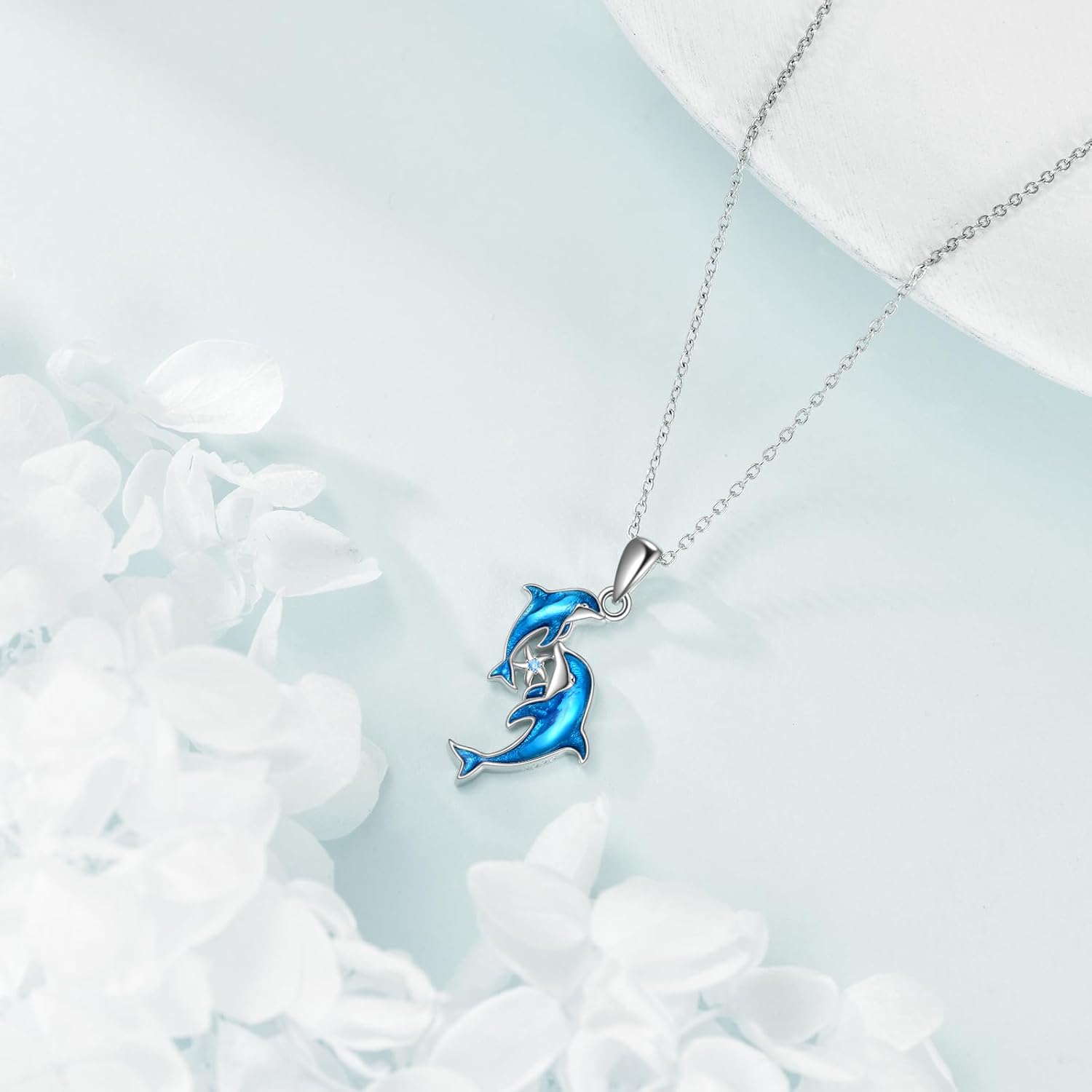 Dolphin Necklace 925 Sterling Silver Blue Dolphin Starfish Jewelry for women