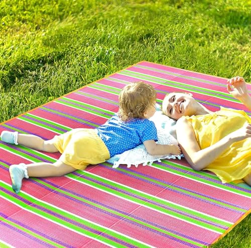 Image of 6x3 Feet Plastic Chatai Mat for Sleeping | Foldable Floor Mat for Home Use | Lightweight Chattai with Handles | Multipurpose Sleeping Mat for Floor - Pink