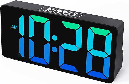 Mesqool Reloj dinámico RGB con pantalla grande, números grandes y llamativos, reloj despertador súper fuerte para dormitorio, personas que duermen