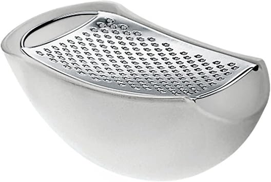 Alessi Parmenide AARU01 I - Design Grater with Cheese Cellar, in Thermoplastic Resin Polished Steel, Ice