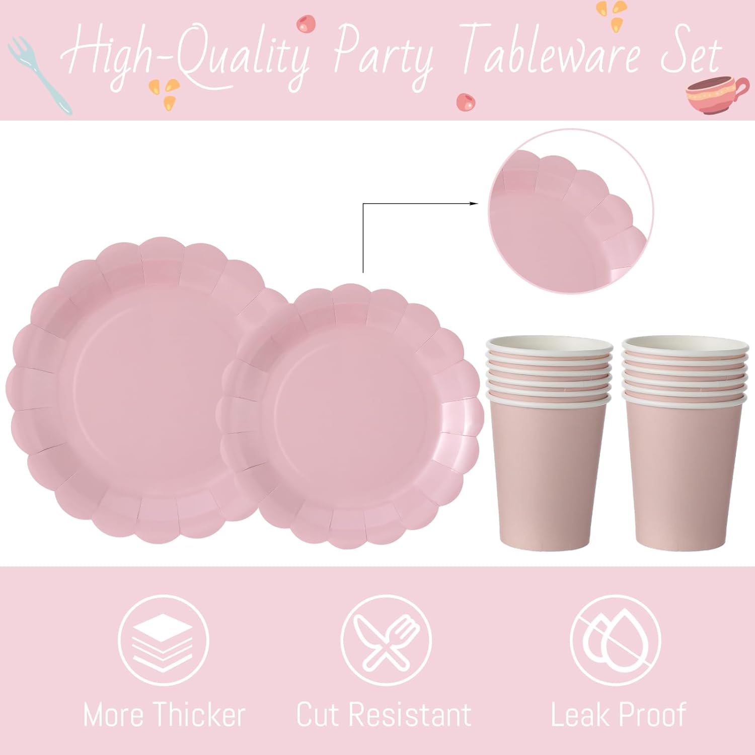 Yaomiao 168 Pcs Dusty Pink Dinnerware Sets Blush Pink Plates Round Disposable Paper Plates Cups Napkin Knife Fork Spoon Serve 24 Guests Wedding Bridal Baby Shower Princess Birthday Party Supplies