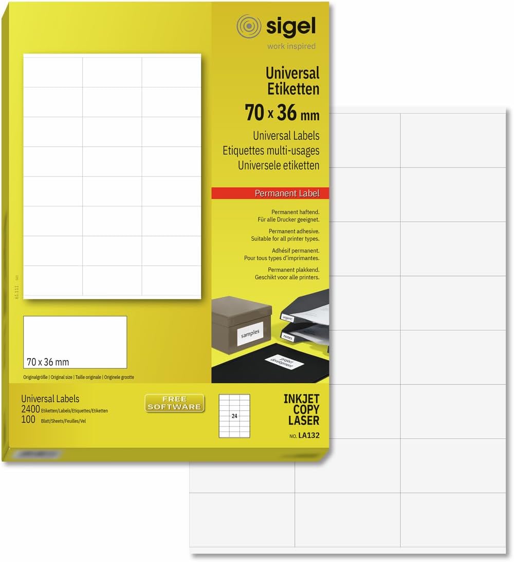 Sigel LA132 Universal Labels, 2.76 x 1.42 inches, White, 2400 Labels