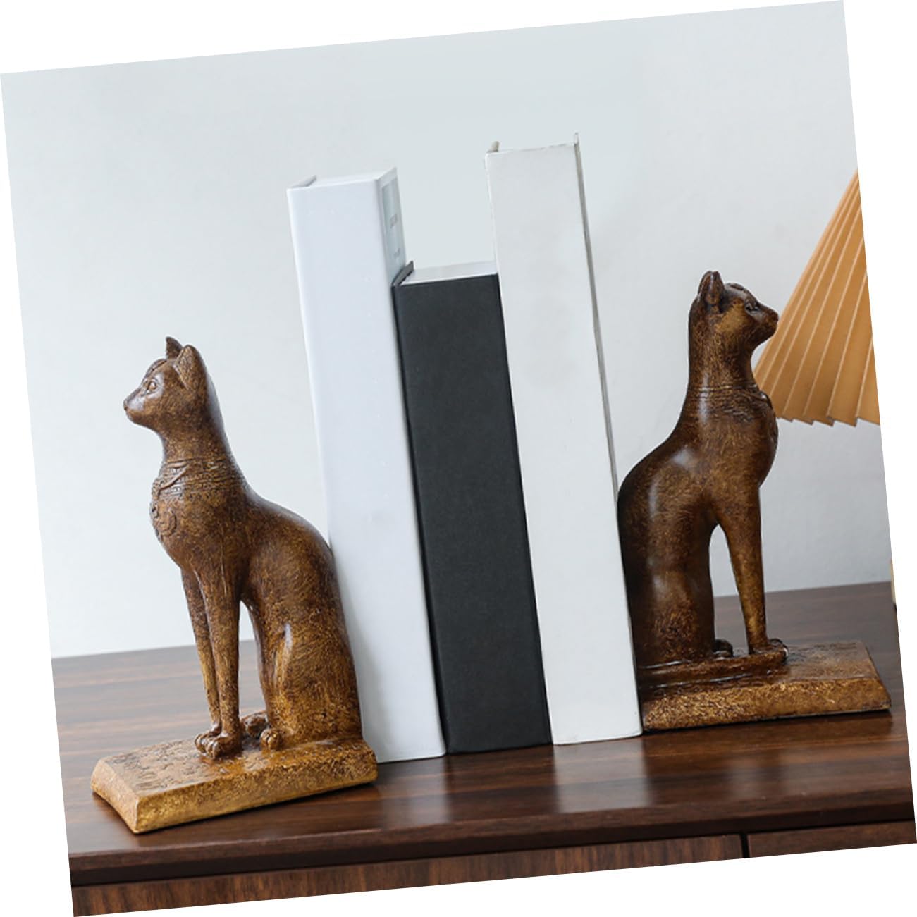 LIFKOME Unique Book Holders Egyptian Cat Bookends Resin Bookend Decorative Book End Office Supplies