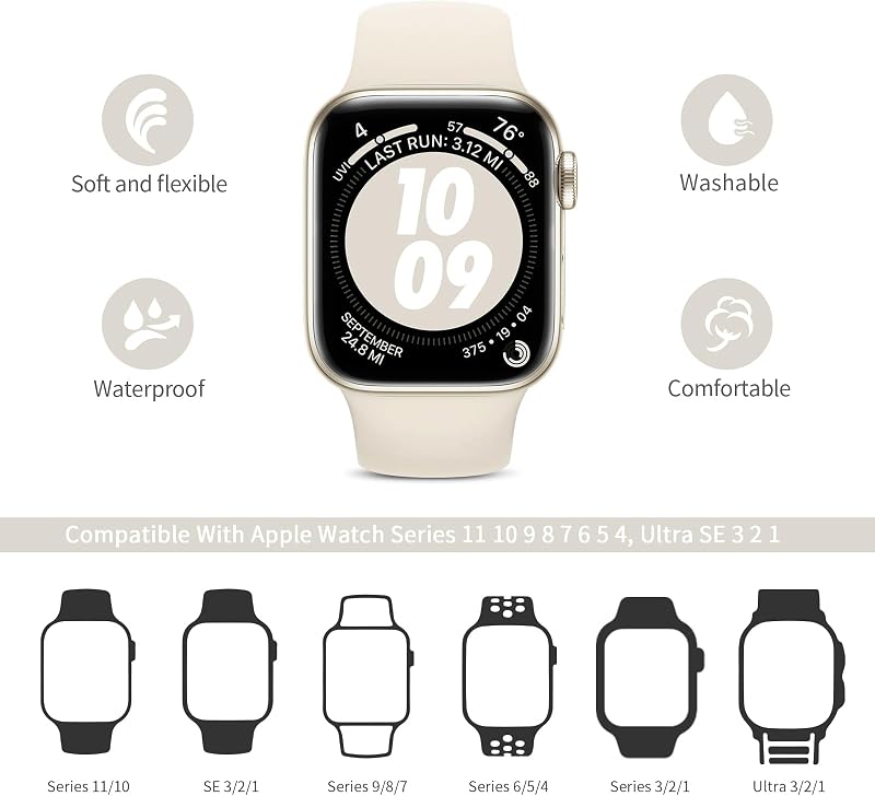 AMSKY 6 Darabos Szilikon Sport Szíj Csomag Apple Watch-hoz 38-49mm Kompatibilis iWatch Karkötő Férfi Női Puha Pántok