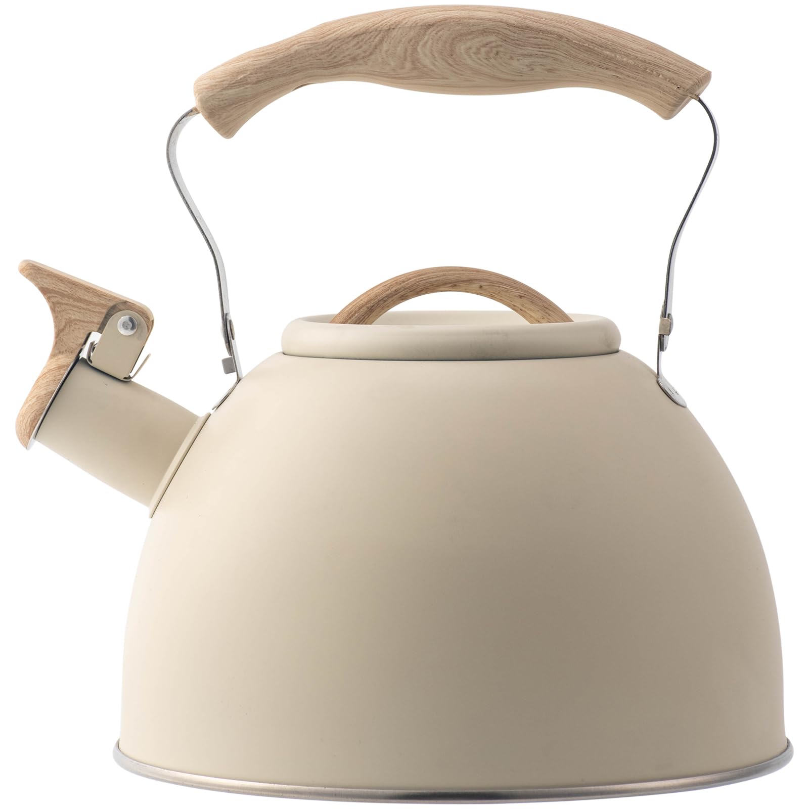 Whistling Stove Tea Kettle Food Grade Stainless Steel Teapot, Hot Water Fast to Boil With Wood Pattern Anti-slip Handle-3.2 Quart