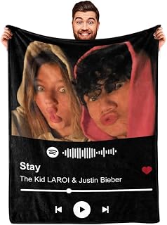 Spotify Code Music Photo Blanket Customized for Boyfriend and Girlfriend Gifts, Personalized Picture Blankets Wife Birthday Photo Gifts for Women Men