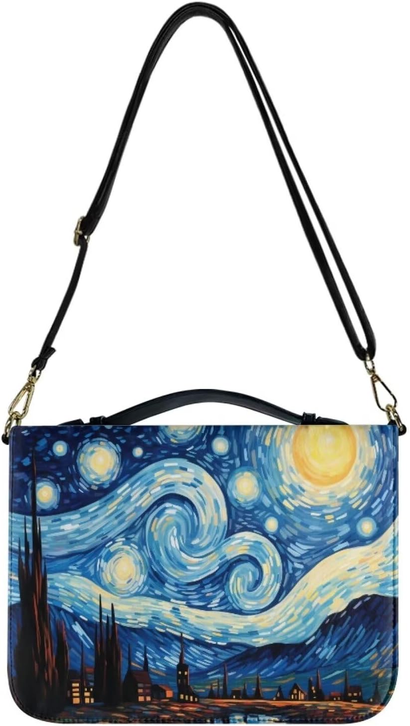 Starry Night Bible Bags and Totes for Women Leather with Bookmark and Book Fixing Straps Fits for Standard Size Bible,11 * 8 in Crossbody Bags Custom Christian Gifts for Women