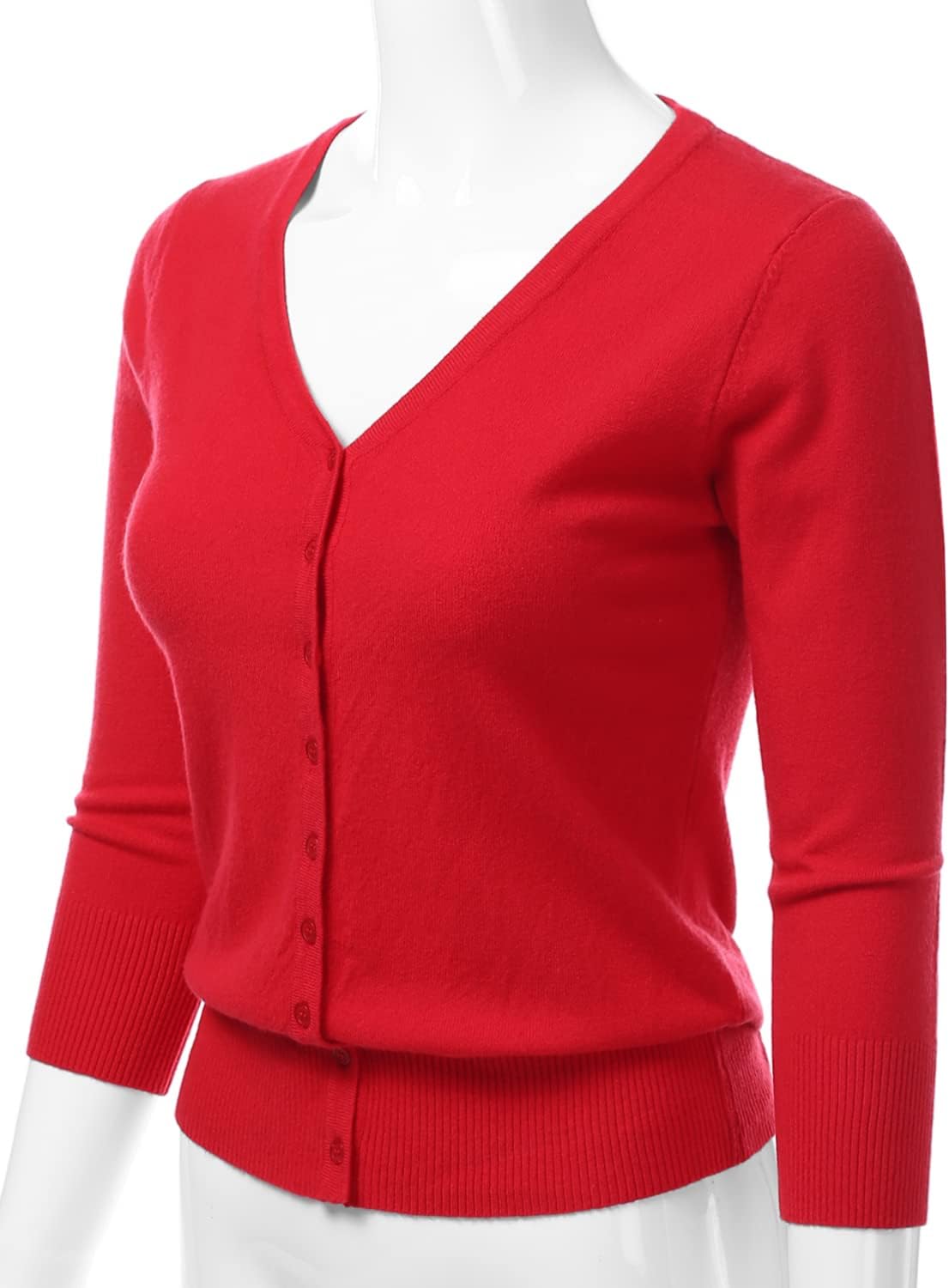 Women's 3/4 Sleeve V-Neck Button Down Knit Sweater Soft Cardigan (S-XXL) - Image 2
