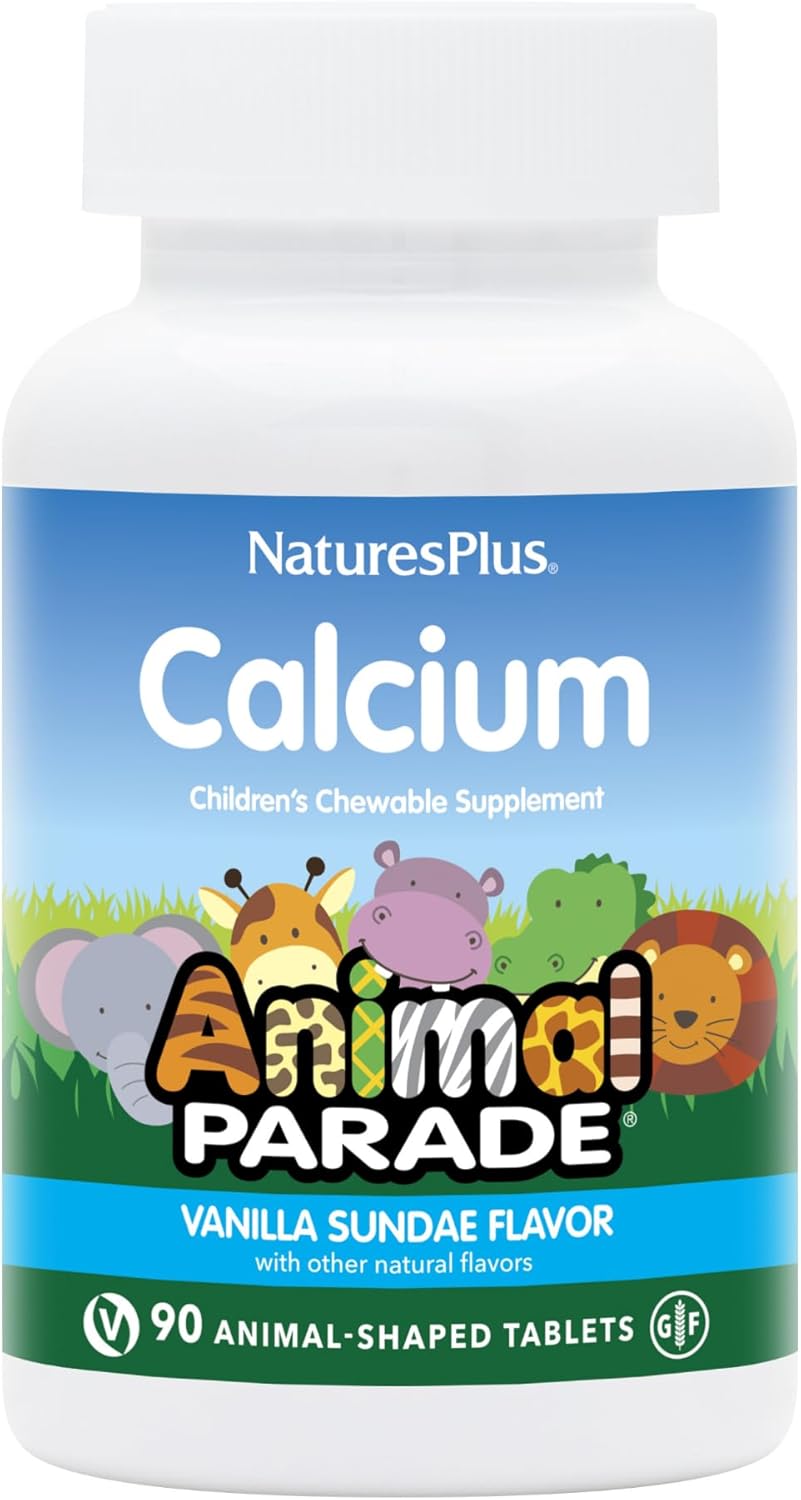 NaturesPlus Animal Parade Calcium, Vanilla Sundae Flavor – 90 Animal-Shaped Chewable Tablets – Promotes Healthy Bones – Vegan, Gluten Free – 90 Total Servings