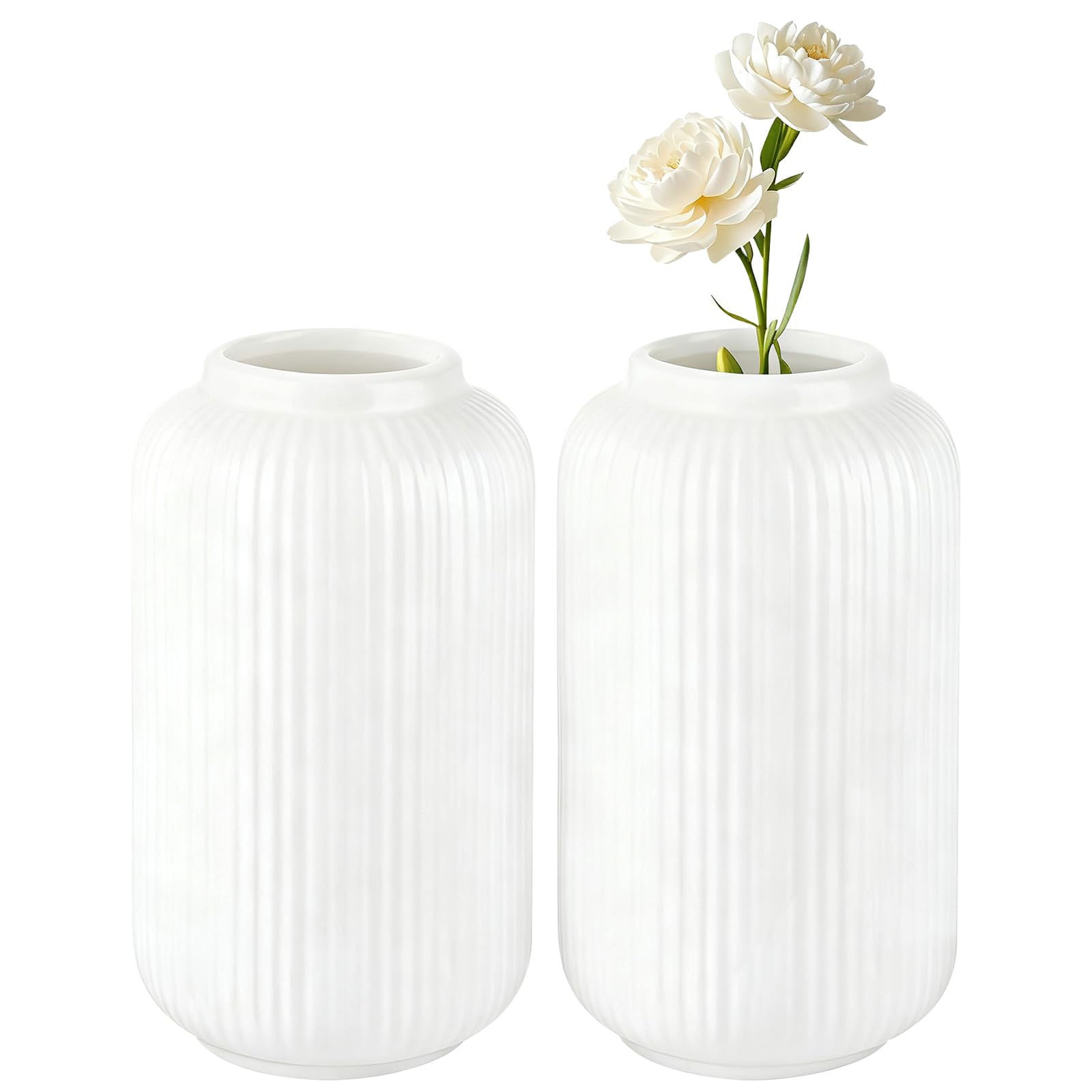 APACALI 2 Pack Ceramic Vase, 20cm / 7.8Inch White Vases for Flowers, Flower Vases for Living Room Bedroom Dining Table Home Decor
