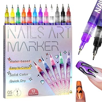 12 Colors Nail Art Pens Set, Nail Art Markers for Press on Nails, 3D Nail Art Pens, Drawing Painting Liner Brush for DIY, Christmas Stocking Stuffers Gifts for Women Beauty Manicure Tools 1 Set