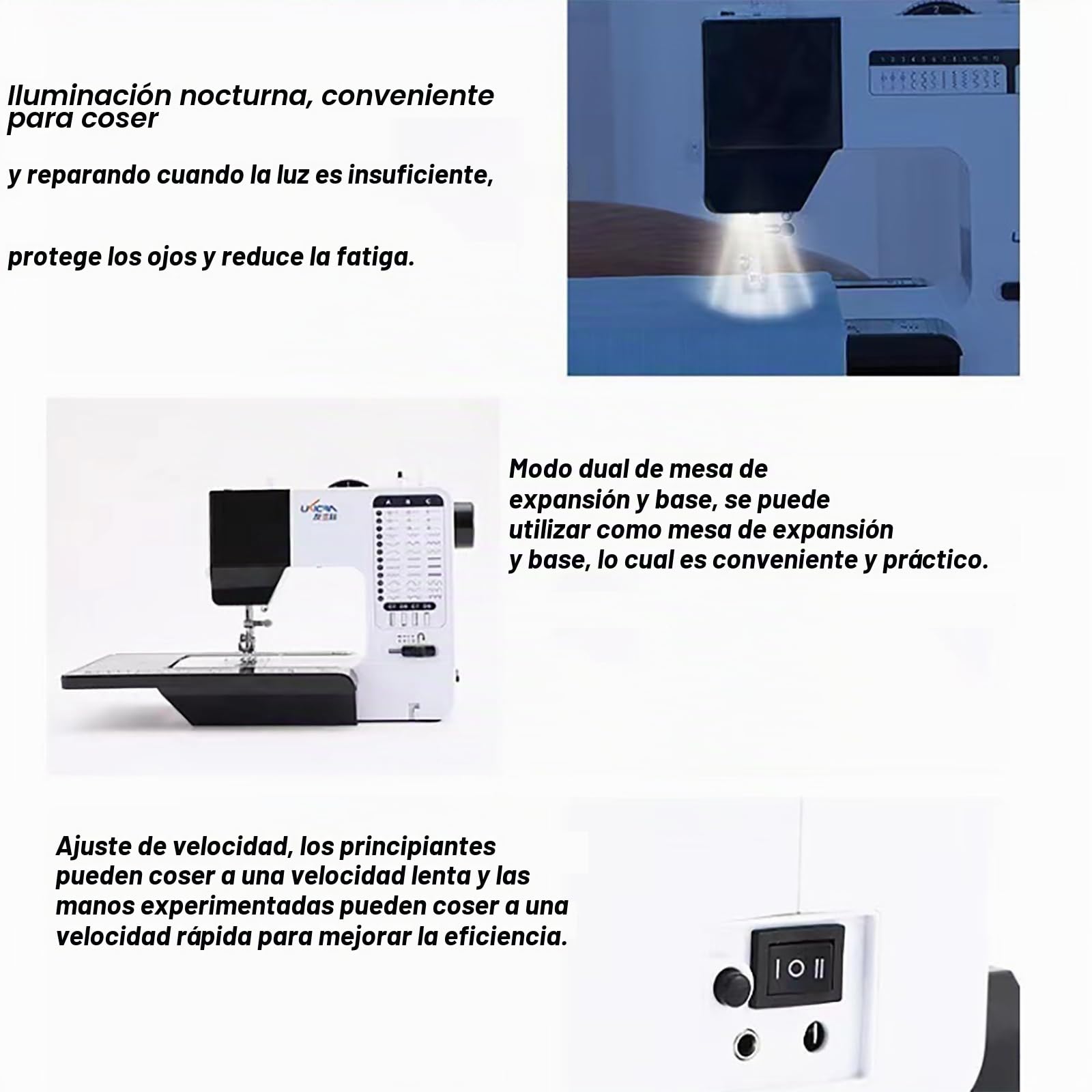 Máquina de Coser Industrial portátil automática con 38 Puntadas integradas, 12 Funciones, Ideal para Principiantes y Profesionales, Ideal para Telas Gruesas de 6 a 8 Capas.