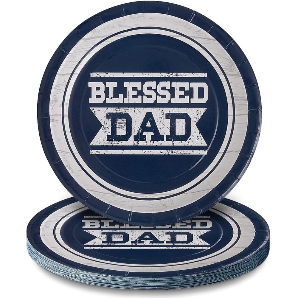 Fun Express Father’s Day Party Blessed Dad Paper Dessert Plates - Disposable Tableware Dessert Plate for Birthday Wedding, Graduation & Thanksgiving