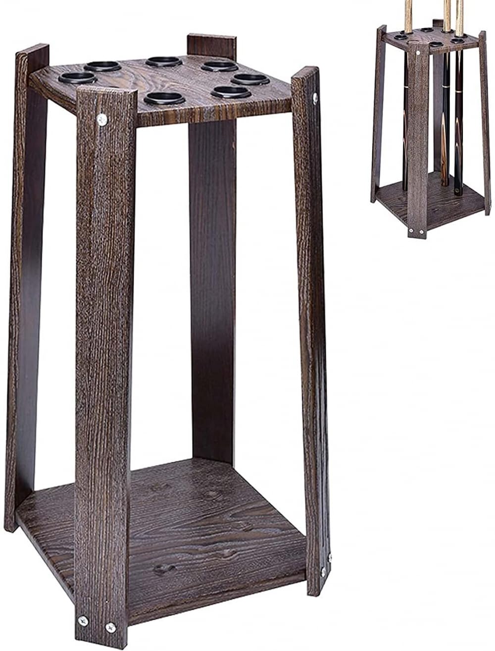 Pool Cue Stick Holder -Stand Billiard Pool Cue,Billiard Stick Stand,High Density Board -Stable,Holds 8 Cues & Ball Set