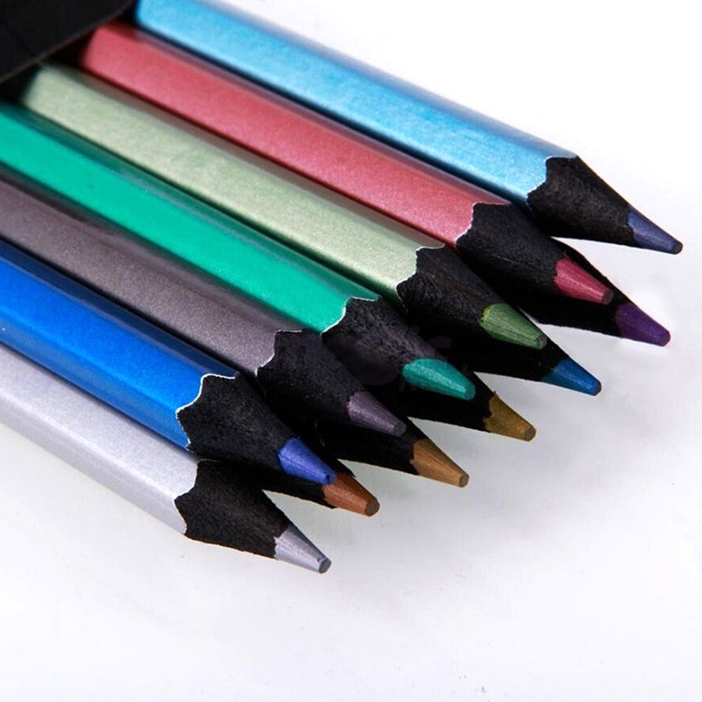 12 Metallische Buntstifte – Ungiftig, Ca. 17,5 Cm, Aus Entwaldetem Holz, Ideal Zum Zeichnen & Basteln