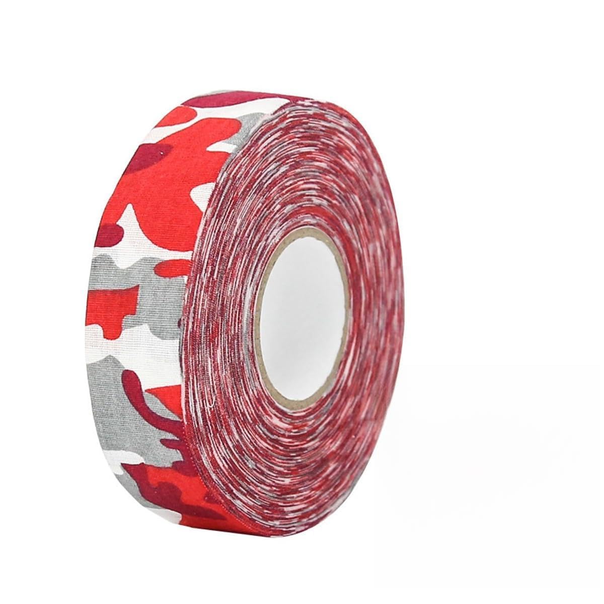 Ruban Adhésif de Hockey 25m x 2,5cm - Camouflage Rouge, Tape en Coton pour Crosse de Hockey, Résistant au Froid & Antidérapant