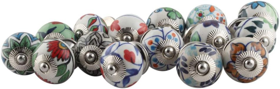 Multicolor Floral Ceramic Cabinet Knobs - 25 Pack Drawer Pulls - Vintage Decorative Handles for Dresser, Kitchen, Door - 1.5" Multi Cabinet Pulls