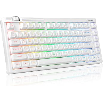 Redragon Wireless Gaming Keyboard, Mechanical Keyboard, 75%, Numeric Keyless, English Layout, Silver Axis, Speed Linear, Bluetooth/2.4GHz/USB-C Wired Gasket, Hot Swap Compatible, Equipped with Knobs