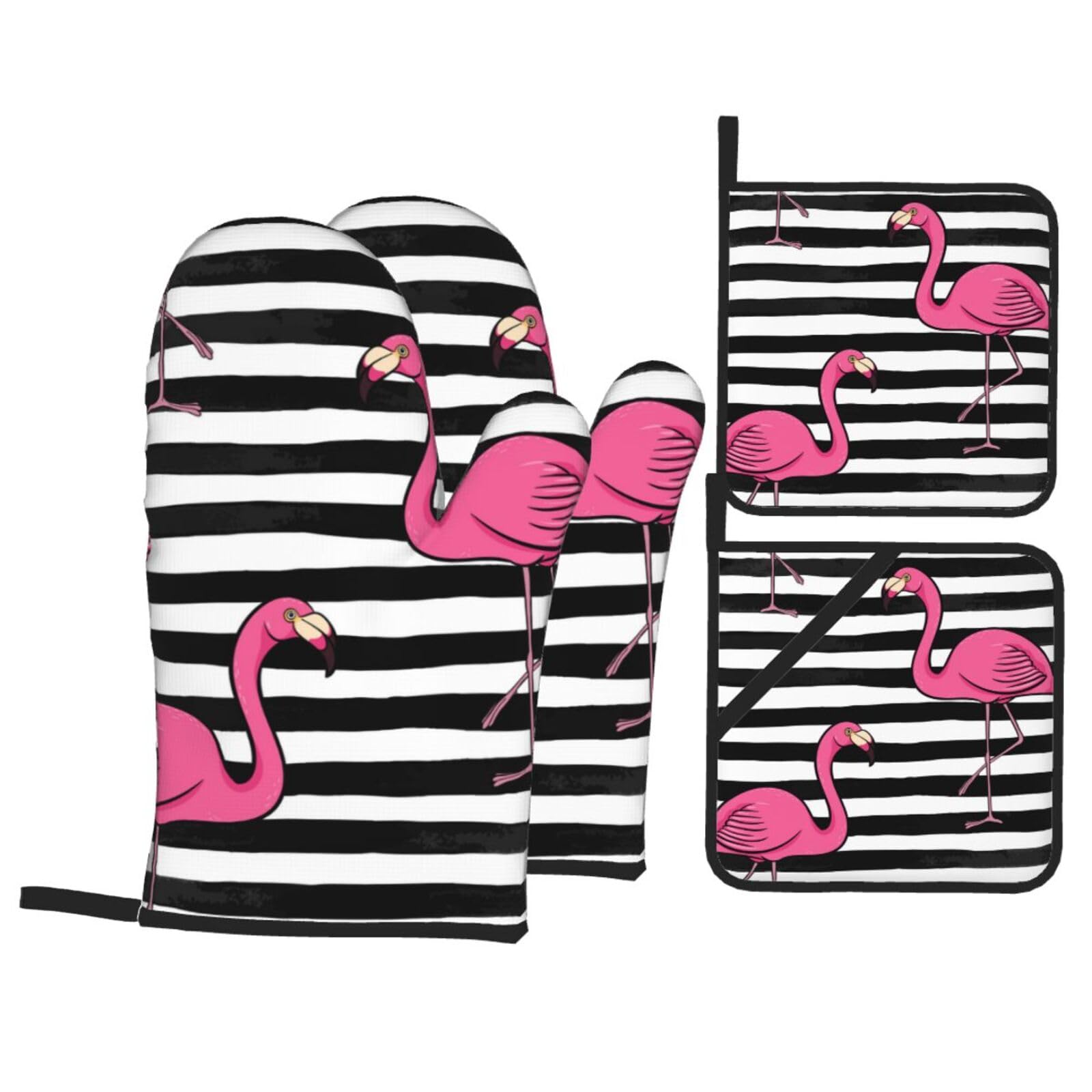Lot de 4 maniques flamant rose de cuisine antidérapantes et isolantes